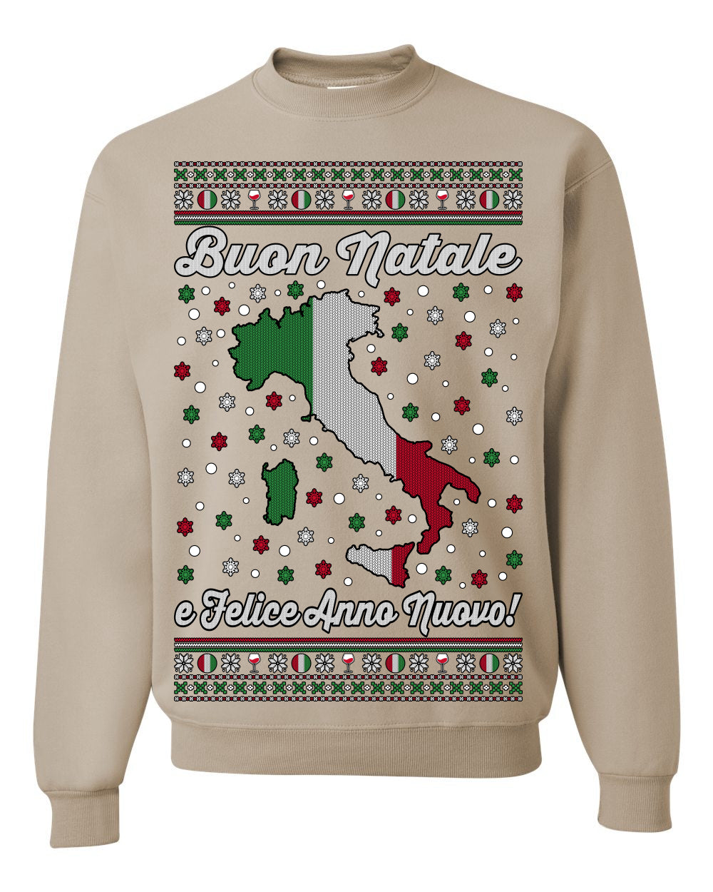 Buon Natale e Felice Anno Nuovo! Merry Christmas and Happy New Year, Funny Classic Italy Peninsula Italian Ugly Christmas Sweater Ugly Christmas Unisex Crewneck Sweatshirt