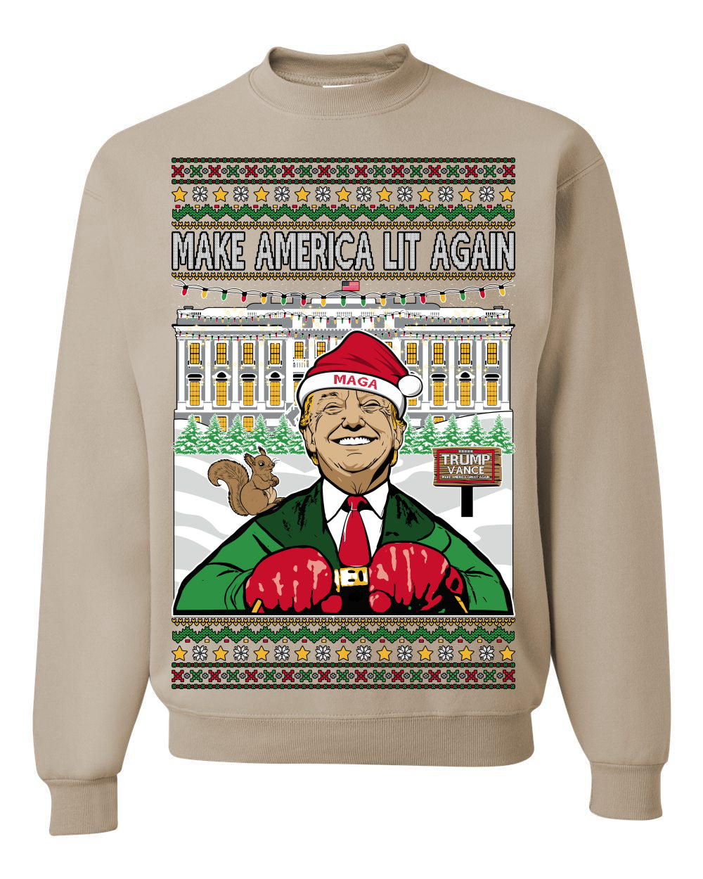 Make America Lit Again Funny Donald Trump JD Vance 2024 White House MAGA, Make America Great Again Sweatshirt Ugly Christmas Sweater Ugly Christmas Men's T-Shirt