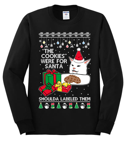 Cat Meme The Cookies Were For Santa Cute Xmas Meme, Christmas Gifts, Funny Xmas Gift Idea, Ugly Christmas Sweater Mens Long Sleeve Shirt