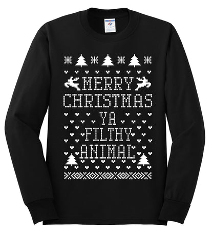 Merry Xmas You Filthy Animal, Christmas Gifts, Funny Xmas Gift Idea, Ugly Christmas Sweater Mens Long Sleeve Shirt