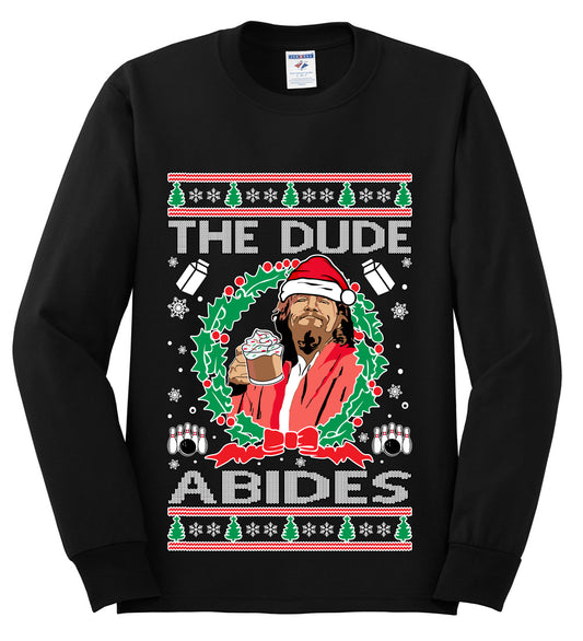 Big Lebowski - The Dude Abides, Christmas Gifts, Funny Xmas Gift Idea, Ugly Christmas Sweater Mens Long Sleeve Shirt