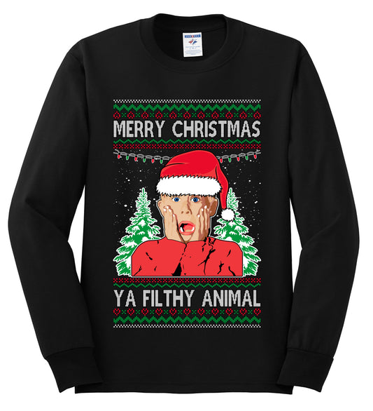 Filthy Animal Christmas Sweatshirt Kevin Movie Christmas Sweater, Ugly Christmas Sweater Unisex Crewneck Sweatshirt Ugly Christmas Sweater Mens Long Sleeve Shirt