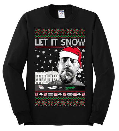 Hunter Let It Snow Biden , Merry Christmas Tee, Ugly Christmas,  Sweater Mens Long Sleeve Shirt