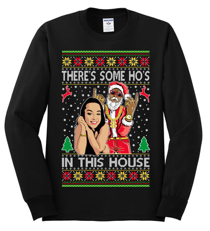 Santa the Plug Hos In This House , Merry Christmas Tee, Ugly Christmas,  Sweater Mens Long Sleeve Shirt