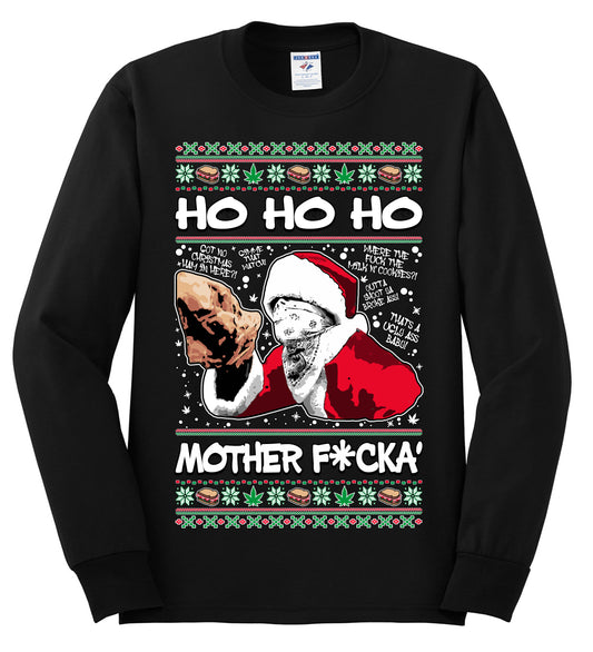 Friday Hood Santa , Merry Christmas Tee, Ugly Christmas,  Sweater Mens Long Sleeve Shirt