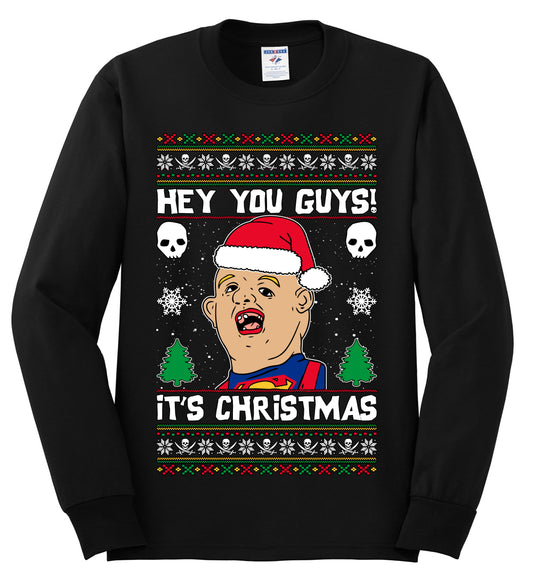 Hey You Guys! It's Sloth Never Say Die, Christmas Gifts, Funny Xmas Gift Idea, Ugly Christmas Sweater Mens Long Sleeve Shirt