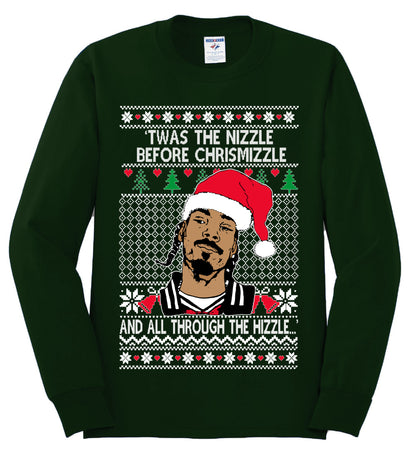 Twas The Nizzle Before Chrismizzle And All Through The Wizzle White, Christmas Gifts, Funny Xmas Gift Idea, Ugly Christmas Sweater Mens Long Sleeve Shirt