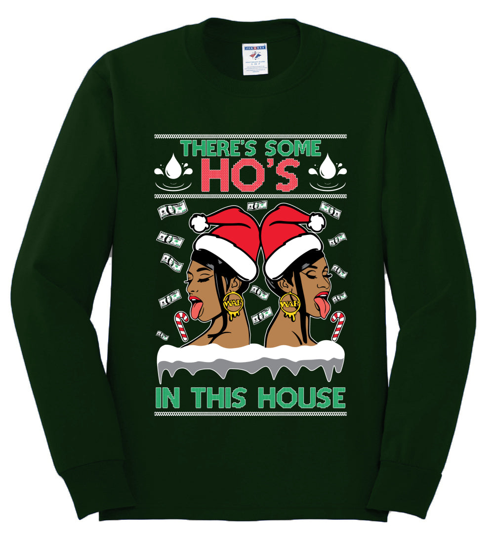 Woman Rapper Ho's In This House, Christmas Gifts, Funny Xmas Gift Idea, Ugly Christmas Sweater Mens Long Sleeve Shirt