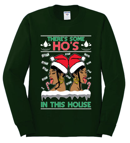 Woman Rapper Ho's In This House, Christmas Gifts, Funny Xmas Gift Idea, Ugly Christmas Sweater Mens Long Sleeve Shirt
