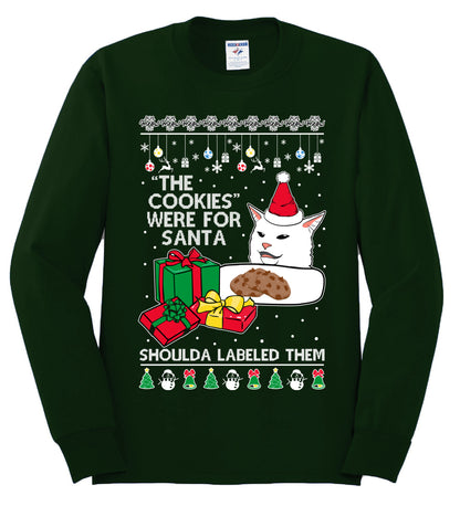 Cat Meme The Cookies Were For Santa Cute Xmas Meme, Christmas Gifts, Funny Xmas Gift Idea, Ugly Christmas Sweater Mens Long Sleeve Shirt