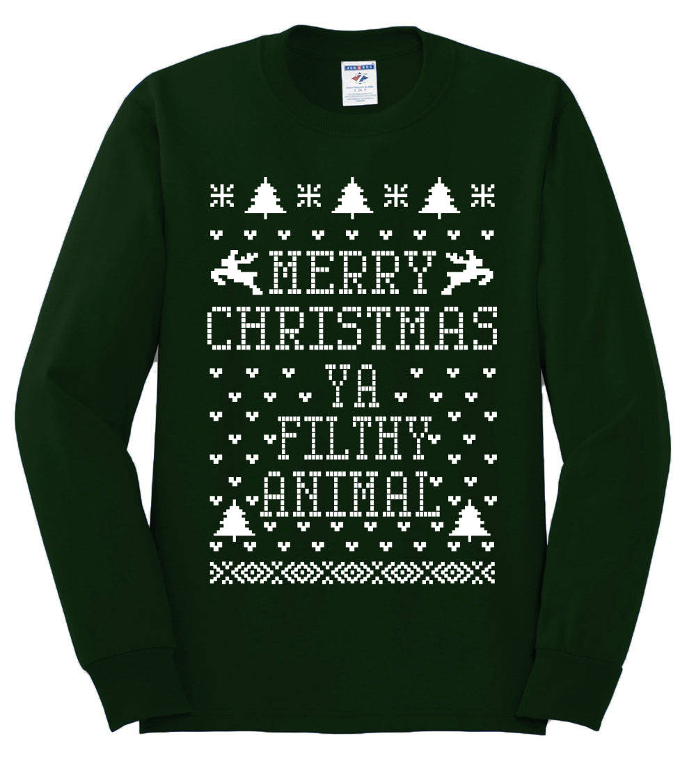 Merry Xmas You Filthy Animal, Christmas Gifts, Funny Xmas Gift Idea, Ugly Christmas Sweater Mens Long Sleeve Shirt