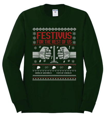 Festivus for the Rest of Us, Christmas Gifts, Funny Xmas Gift Idea, Ugly Christmas Sweater Mens Long Sleeve Shirt