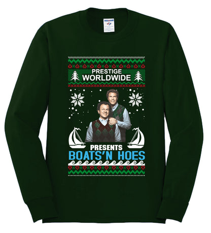 Prestige Worldwide Boats N' Hoes Step Brothers, Christmas Gifts, Funny Xmas Gift Idea, Ugly Christmas Sweater Mens Long Sleeve Shirt