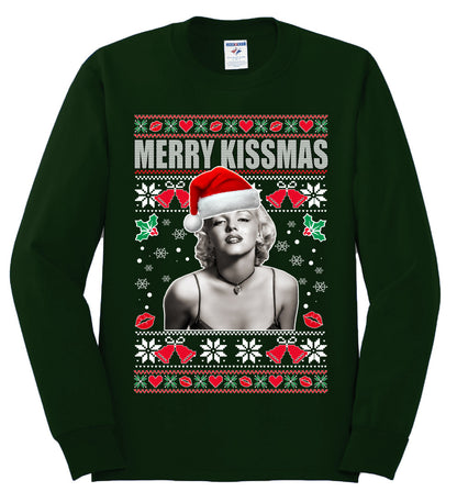 Merry Kissmas Marilyn Monroe, Christmas Gifts, Funny Xmas Gift Idea, Ugly Christmas Sweater Mens Long Sleeve Shirt