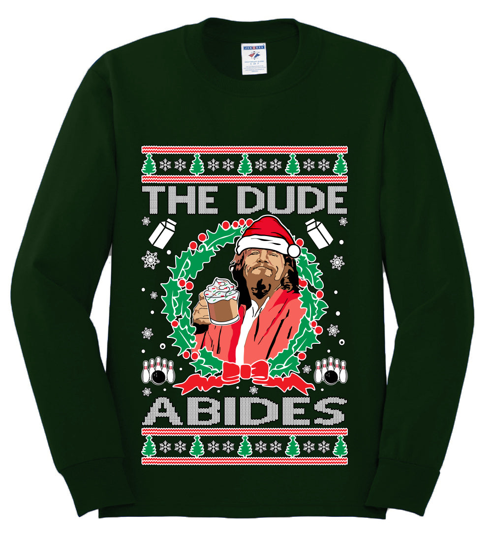 Big Lebowski - The Dude Abides, Christmas Gifts, Funny Xmas Gift Idea, Ugly Christmas Sweater Mens Long Sleeve Shirt