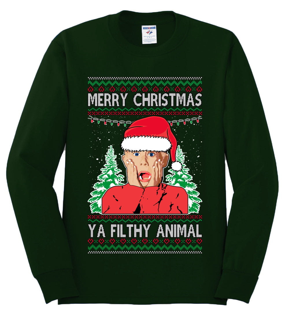 Filthy Animal Christmas Sweatshirt Kevin Movie Christmas Sweater, Ugly Christmas Sweater Unisex Crewneck Sweatshirt Ugly Christmas Sweater Mens Long Sleeve Shirt