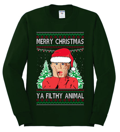 Filthy Animal Christmas Sweatshirt Kevin Movie Christmas Sweater, Ugly Christmas Sweater Unisex Crewneck Sweatshirt Ugly Christmas Sweater Mens Long Sleeve Shirt