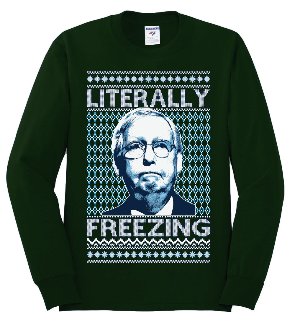 Literally Freezing McConnell , Merry Christmas Tee, Ugly Christmas,  Sweater Mens Long Sleeve Shirt