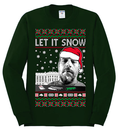 Hunter Let It Snow Biden , Merry Christmas Tee, Ugly Christmas,  Sweater Mens Long Sleeve Shirt