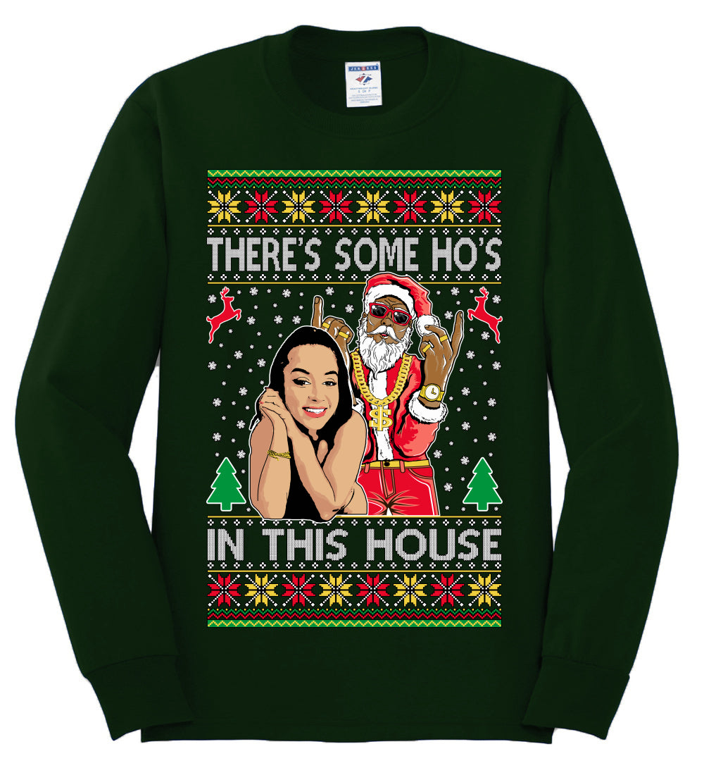 Santa the Plug Hos In This House , Merry Christmas Tee, Ugly Christmas,  Sweater Mens Long Sleeve Shirt