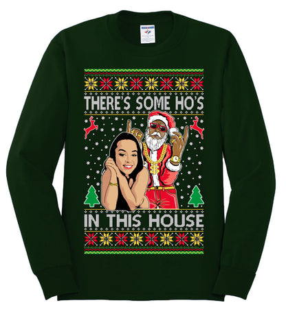 Santa the Plug Hos In This House , Merry Christmas Tee, Ugly Christmas,  Sweater Mens Long Sleeve Shirt