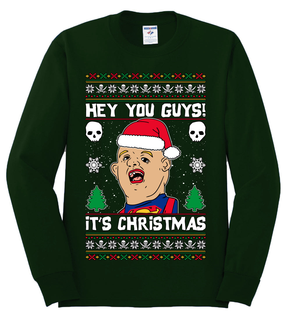 Hey You Guys! It's Sloth Never Say Die, Christmas Gifts, Funny Xmas Gift Idea, Ugly Christmas Sweater Mens Long Sleeve Shirt