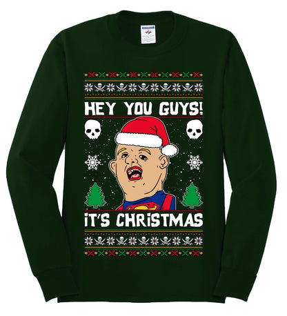 Hey You Guys! It's Sloth Never Say Die, Christmas Gifts, Funny Xmas Gift Idea, Ugly Christmas Sweater Mens Long Sleeve Shirt