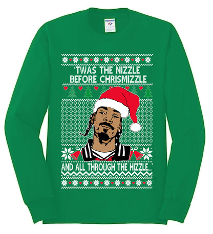 Twas The Nizzle Before Chrismizzle And All Through The Wizzle White, Christmas Gifts, Funny Xmas Gift Idea, Ugly Christmas Sweater Mens Long Sleeve Shirt