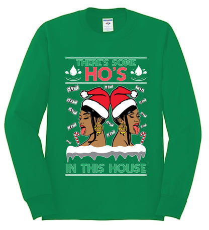 Woman Rapper Ho's In This House, Christmas Gifts, Funny Xmas Gift Idea, Ugly Christmas Sweater Mens Long Sleeve Shirt