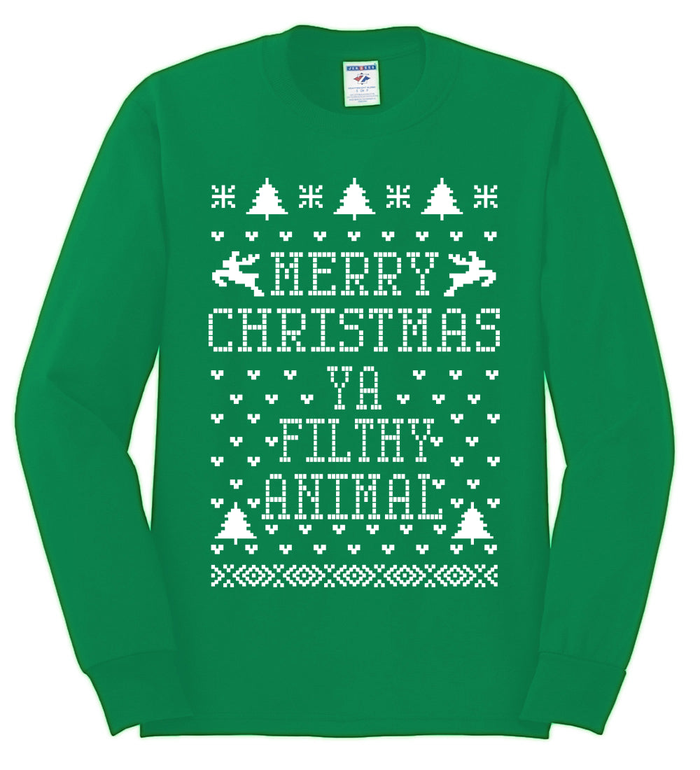 Merry Xmas You Filthy Animal, Christmas Gifts, Funny Xmas Gift Idea, Ugly Christmas Sweater Mens Long Sleeve Shirt