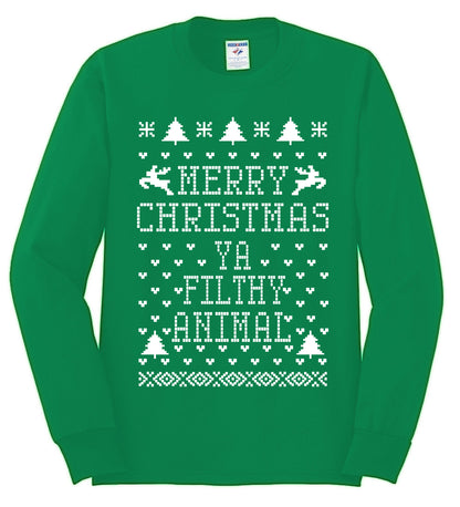 Merry Xmas You Filthy Animal, Christmas Gifts, Funny Xmas Gift Idea, Ugly Christmas Sweater Mens Long Sleeve Shirt