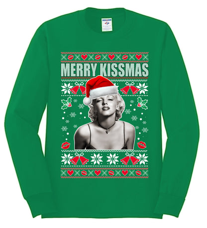 Merry Kissmas Marilyn Monroe, Christmas Gifts, Funny Xmas Gift Idea, Ugly Christmas Sweater Mens Long Sleeve Shirt