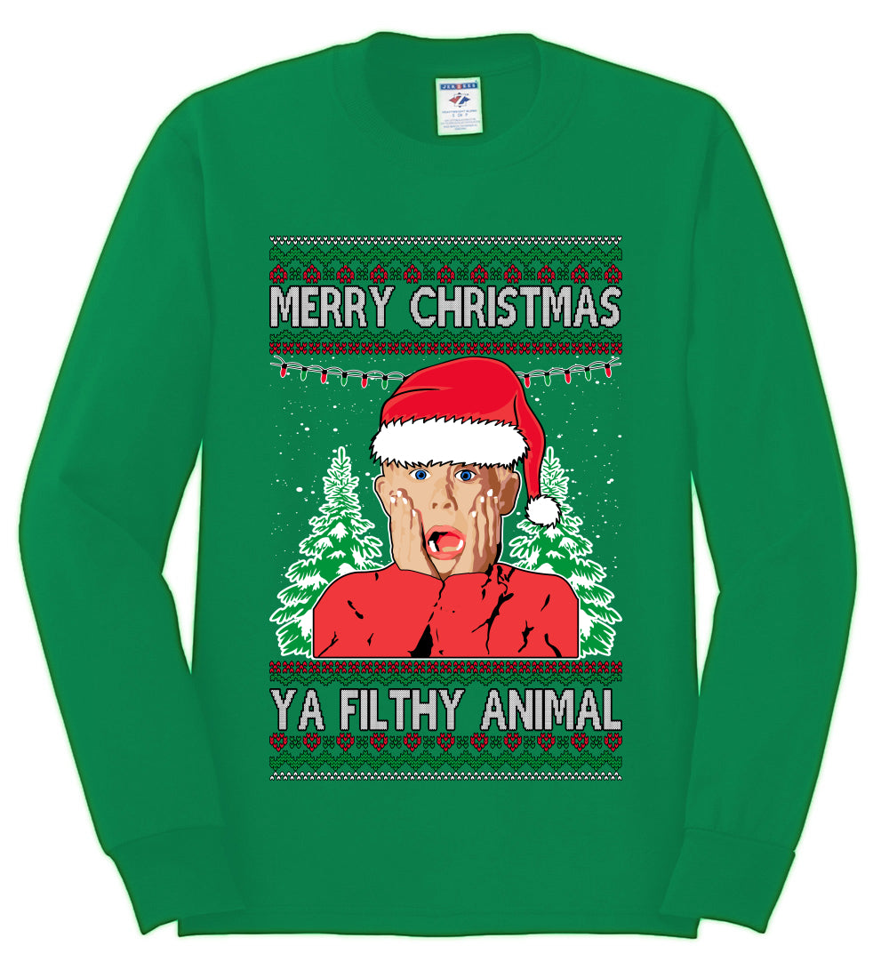 Filthy Animal Christmas Sweatshirt Kevin Movie Christmas Sweater, Ugly Christmas Sweater Unisex Crewneck Sweatshirt Ugly Christmas Sweater Mens Long Sleeve Shirt