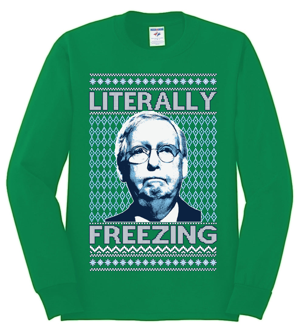 Literally Freezing McConnell , Merry Christmas Tee, Ugly Christmas,  Sweater Mens Long Sleeve Shirt