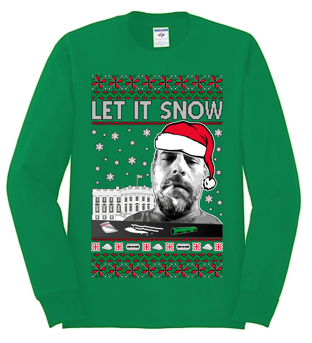 Hunter Let It Snow Biden , Merry Christmas Tee, Ugly Christmas,  Sweater Mens Long Sleeve Shirt