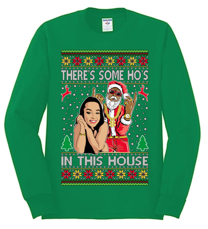 Santa the Plug Hos In This House , Merry Christmas Tee, Ugly Christmas,  Sweater Mens Long Sleeve Shirt