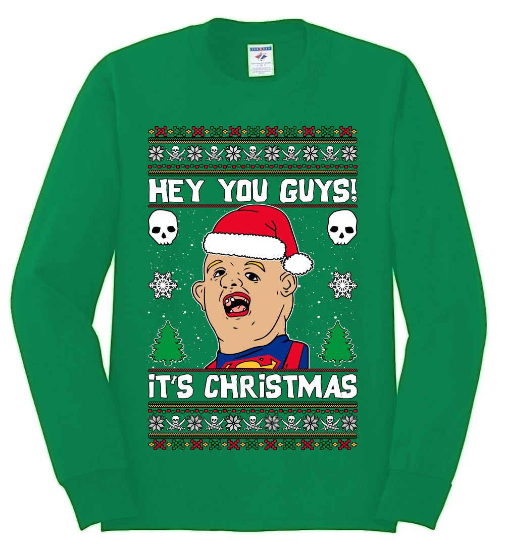 Hey You Guys! It's Sloth Never Say Die, Christmas Gifts, Funny Xmas Gift Idea, Ugly Christmas Sweater Mens Long Sleeve Shirt