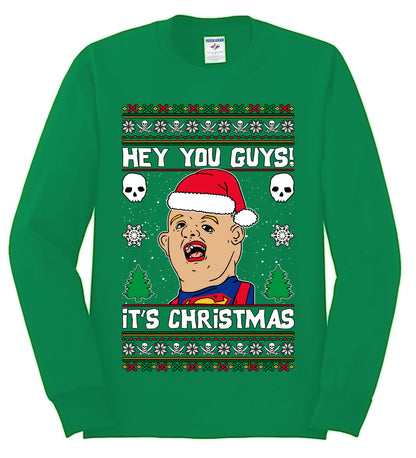 Hey You Guys! It's Sloth Never Say Die, Christmas Gifts, Funny Xmas Gift Idea, Ugly Christmas Sweater Mens Long Sleeve Shirt