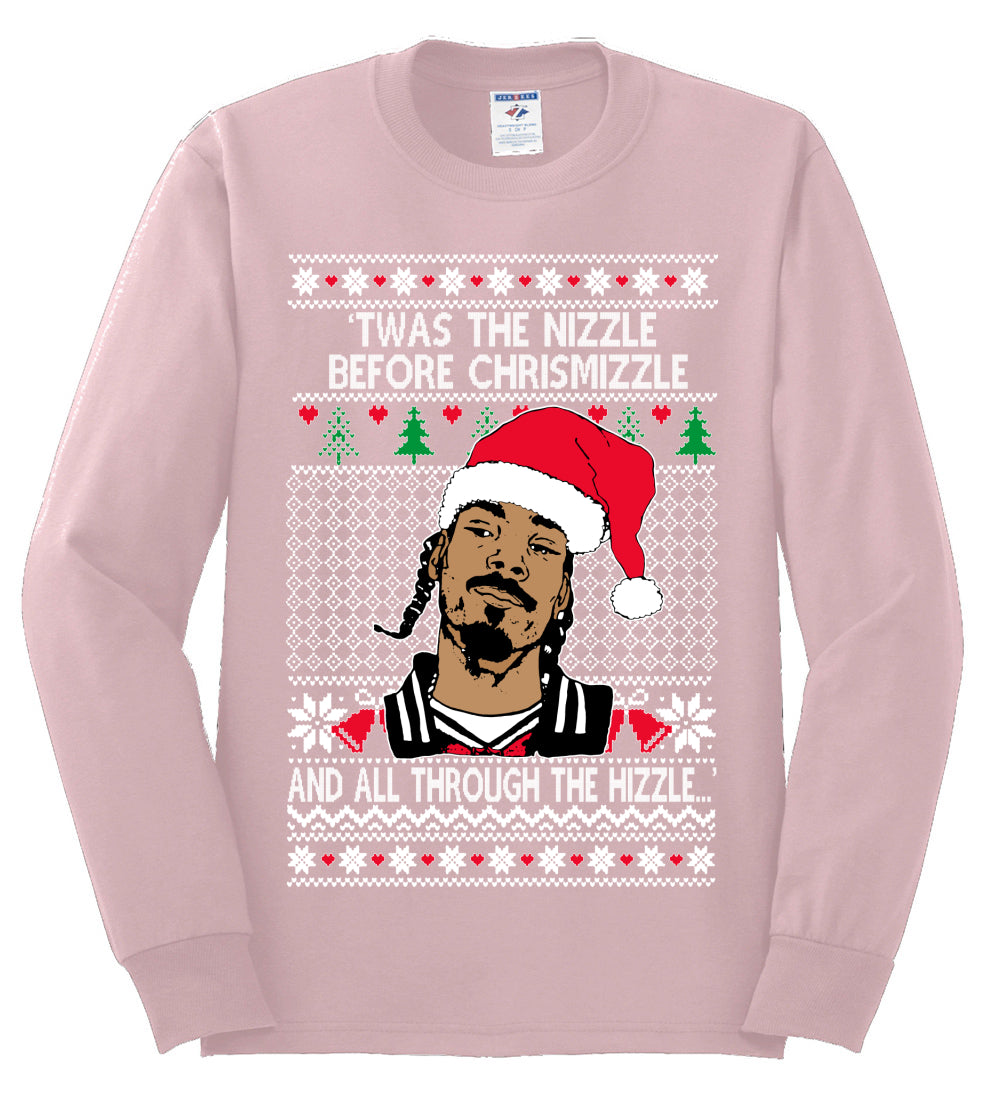 Twas The Nizzle Before Chrismizzle And All Through The Wizzle White, Christmas Gifts, Funny Xmas Gift Idea, Ugly Christmas Sweater Mens Long Sleeve Shirt