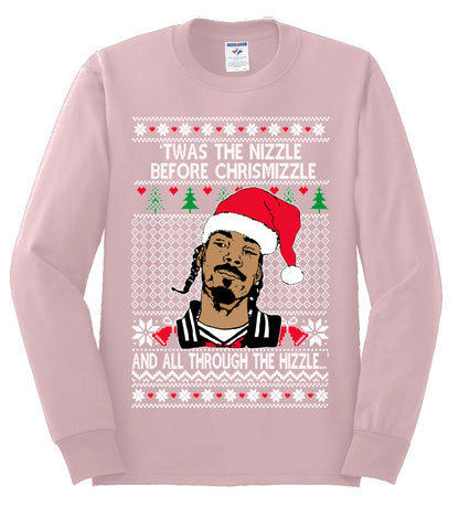 Twas The Nizzle Before Chrismizzle And All Through The Wizzle White, Christmas Gifts, Funny Xmas Gift Idea, Ugly Christmas Sweater Mens Long Sleeve Shirt