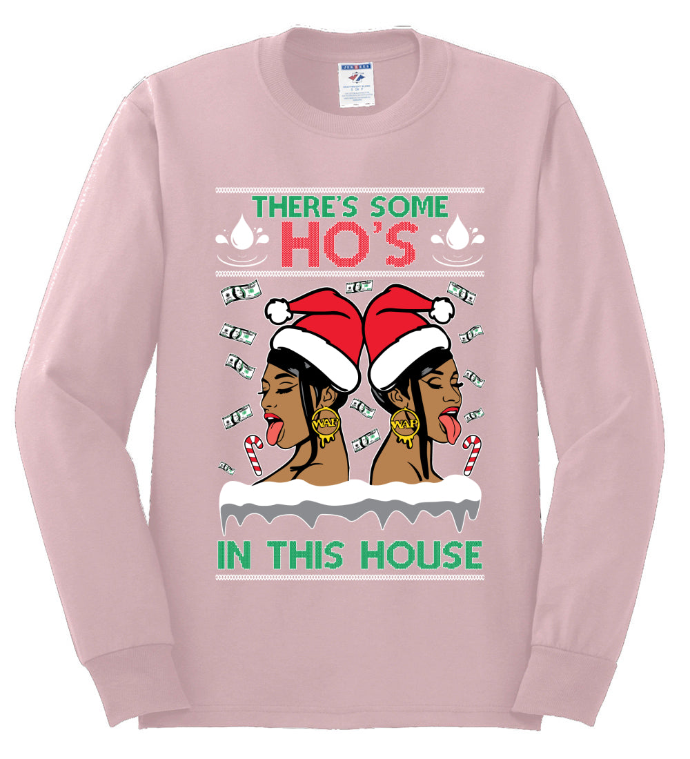 Woman Rapper Ho's In This House, Christmas Gifts, Funny Xmas Gift Idea, Ugly Christmas Sweater Mens Long Sleeve Shirt