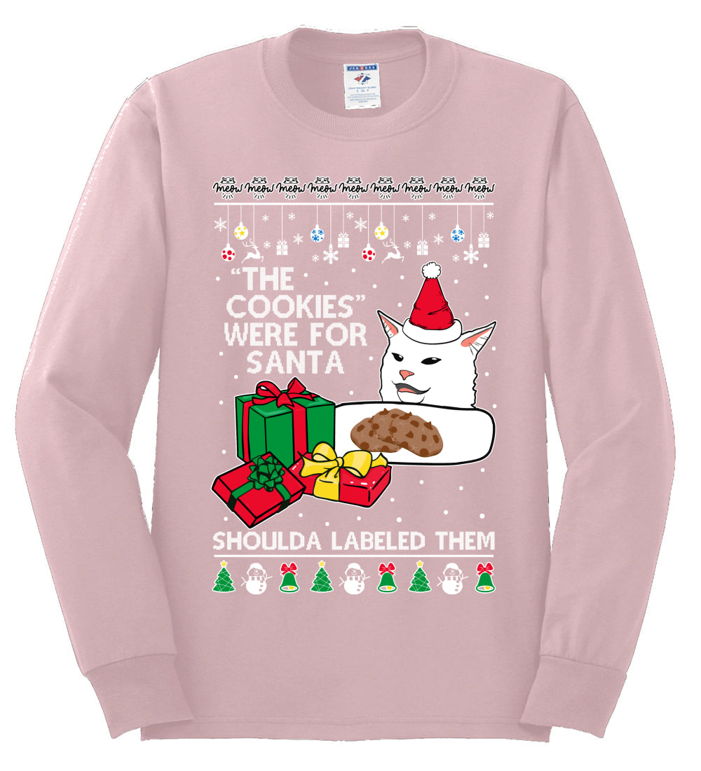 Cat Meme The Cookies Were For Santa Cute Xmas Meme, Christmas Gifts, Funny Xmas Gift Idea, Ugly Christmas Sweater Mens Long Sleeve Shirt