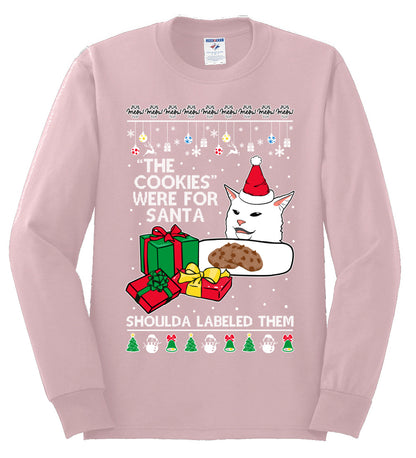 Cat Meme The Cookies Were For Santa Cute Xmas Meme, Christmas Gifts, Funny Xmas Gift Idea, Ugly Christmas Sweater Mens Long Sleeve Shirt