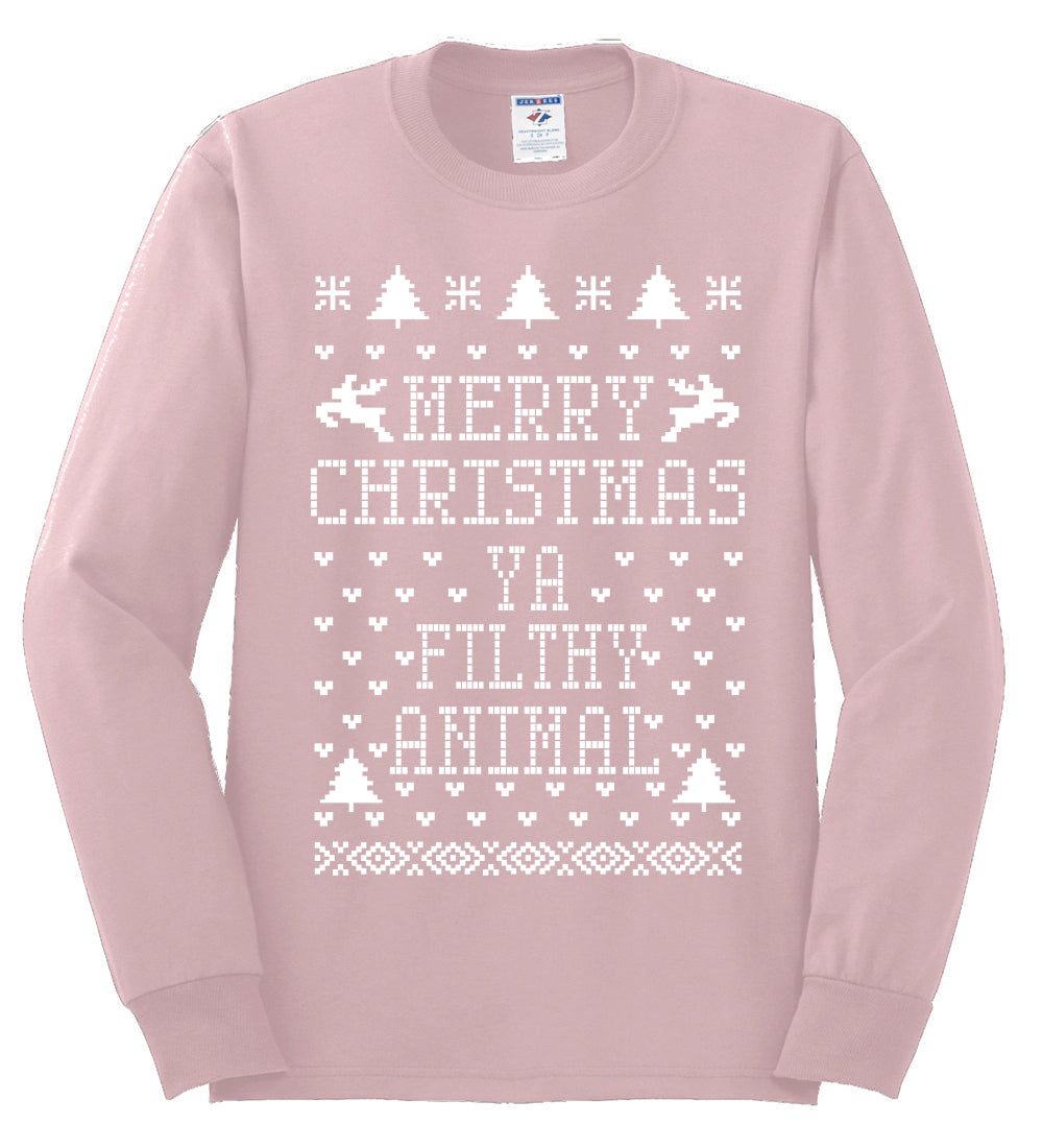 Merry Xmas You Filthy Animal, Christmas Gifts, Funny Xmas Gift Idea, Ugly Christmas Sweater Mens Long Sleeve Shirt