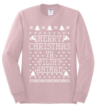 Merry Xmas You Filthy Animal, Christmas Gifts, Funny Xmas Gift Idea, Ugly Christmas Sweater Mens Long Sleeve Shirt
