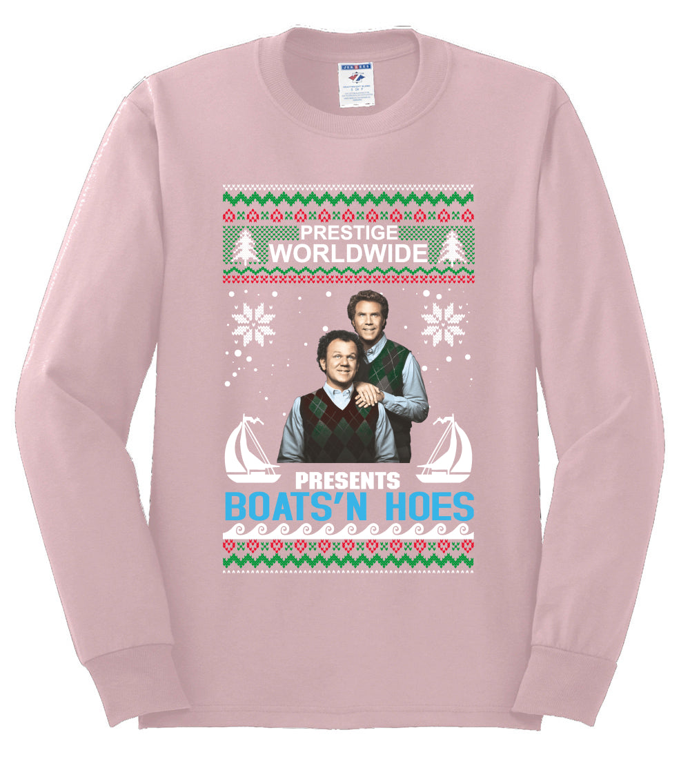 Prestige Worldwide Boats N' Hoes Step Brothers, Christmas Gifts, Funny Xmas Gift Idea, Ugly Christmas Sweater Mens Long Sleeve Shirt