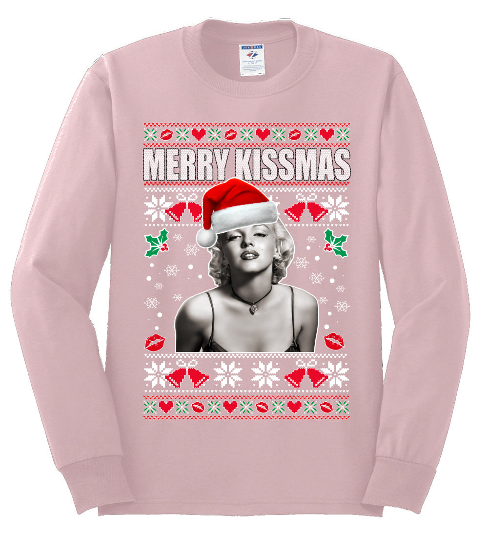 Merry Kissmas Marilyn Monroe, Christmas Gifts, Funny Xmas Gift Idea, Ugly Christmas Sweater Mens Long Sleeve Shirt