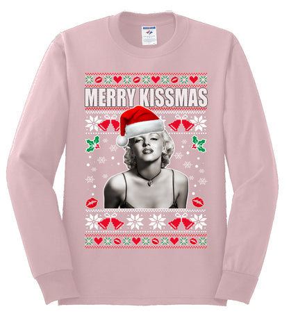 Merry Kissmas Marilyn Monroe, Christmas Gifts, Funny Xmas Gift Idea, Ugly Christmas Sweater Mens Long Sleeve Shirt