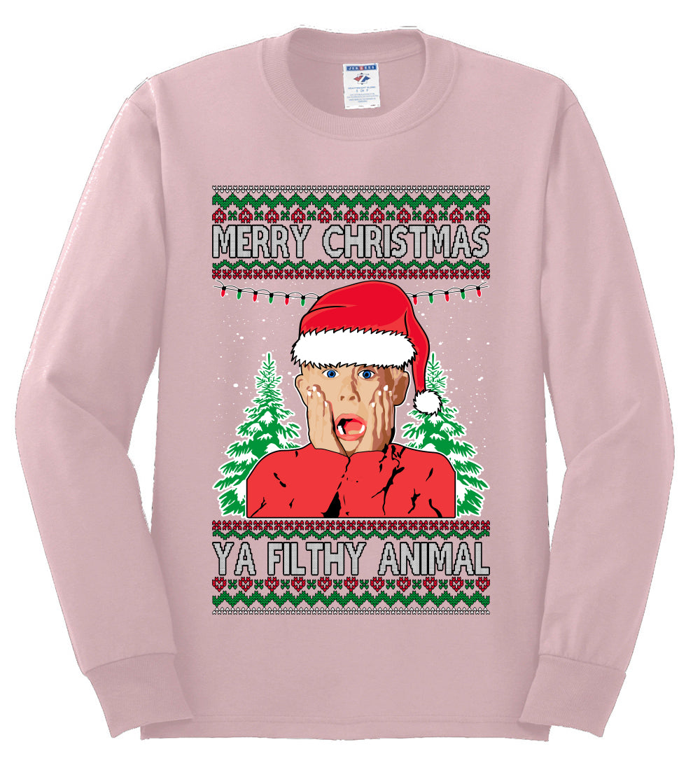Filthy Animal Christmas Sweatshirt Kevin Movie Christmas Sweater, Ugly Christmas Sweater Unisex Crewneck Sweatshirt Ugly Christmas Sweater Mens Long Sleeve Shirt