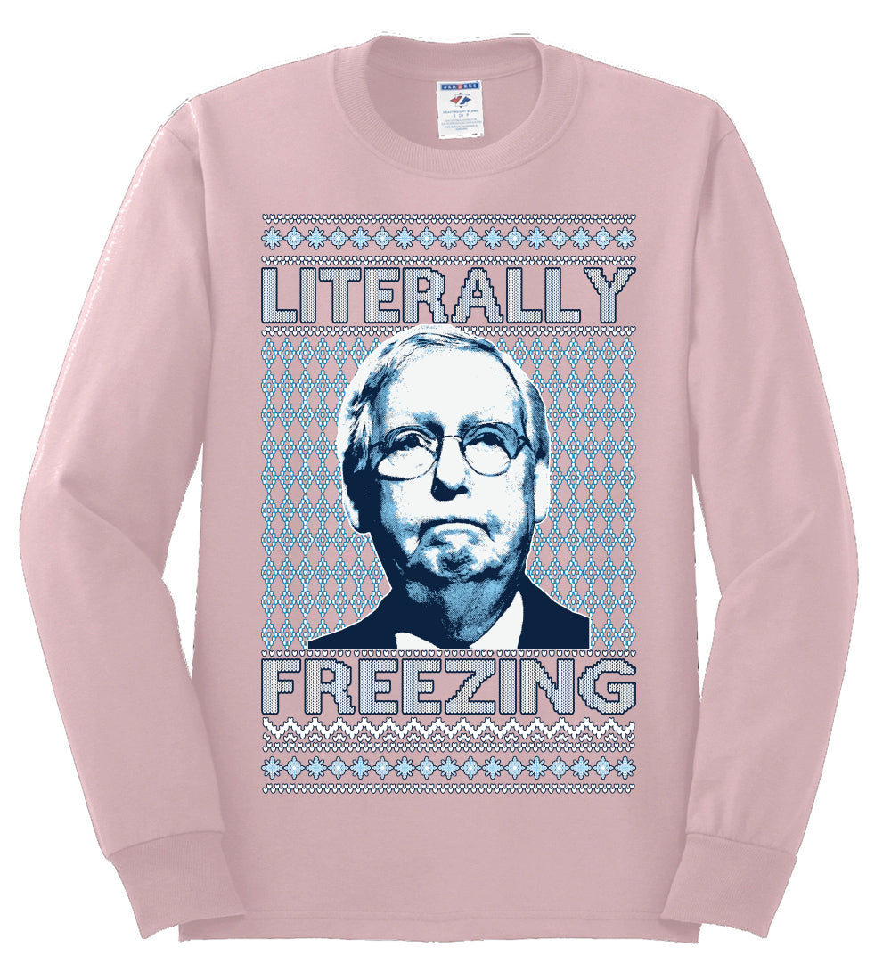 Literally Freezing McConnell , Merry Christmas Tee, Ugly Christmas,  Sweater Mens Long Sleeve Shirt